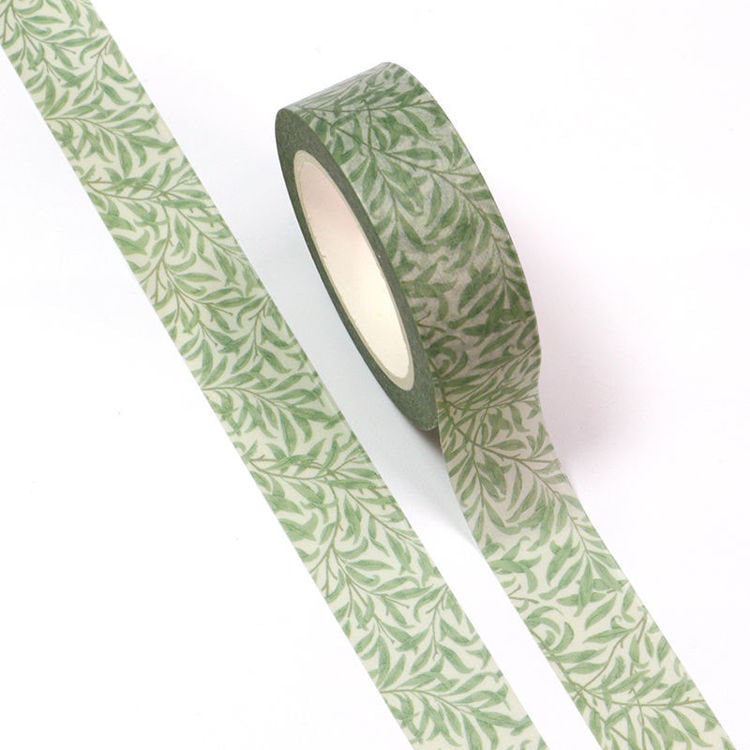Image shows a green leaves pattern washi tape