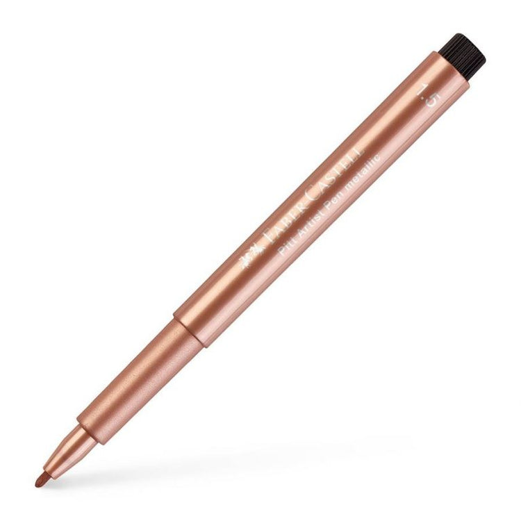 Image shows a Faber-Castell metallic pitt artist pen (copper)