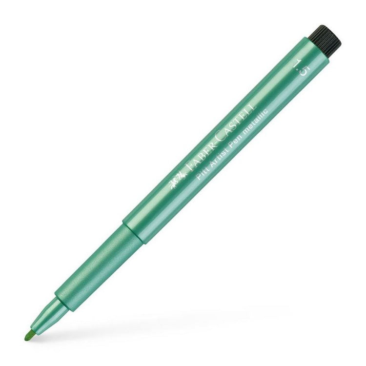 Image shows a Faber-Castell metallic pitt artist pen (green)