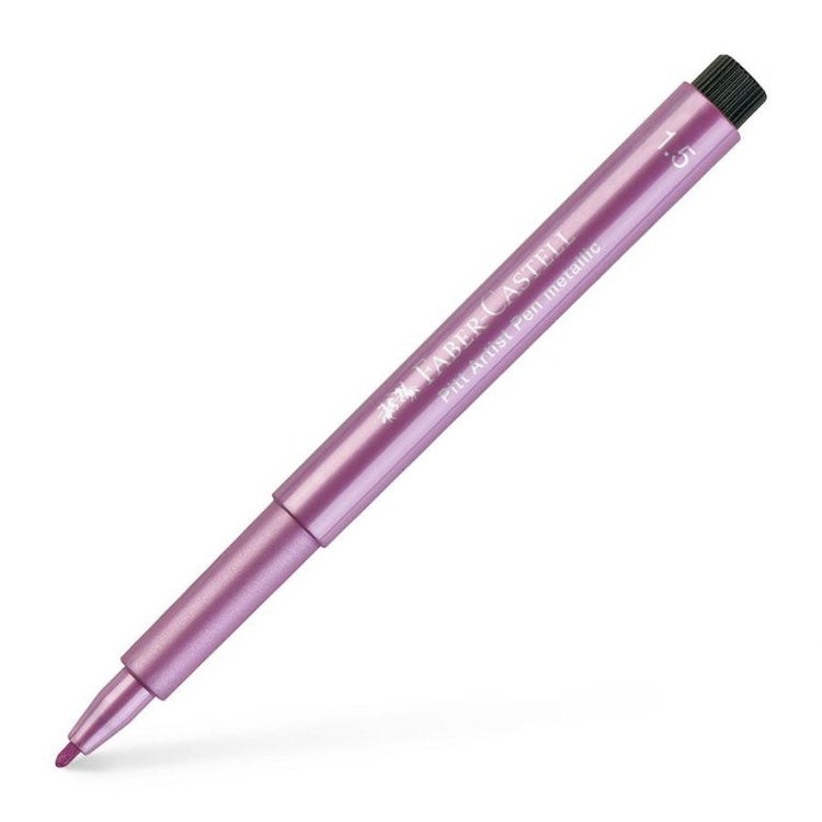 Image shows a Faber-Castell metallic pitt artist pen (ruby pink)