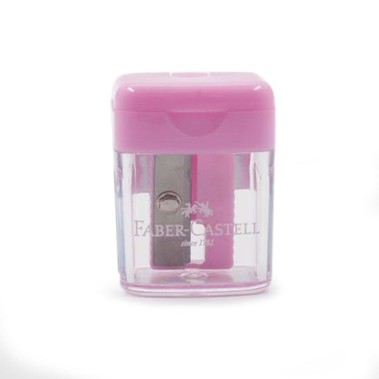 Image shows a pink Faber-Castell mini sharpener