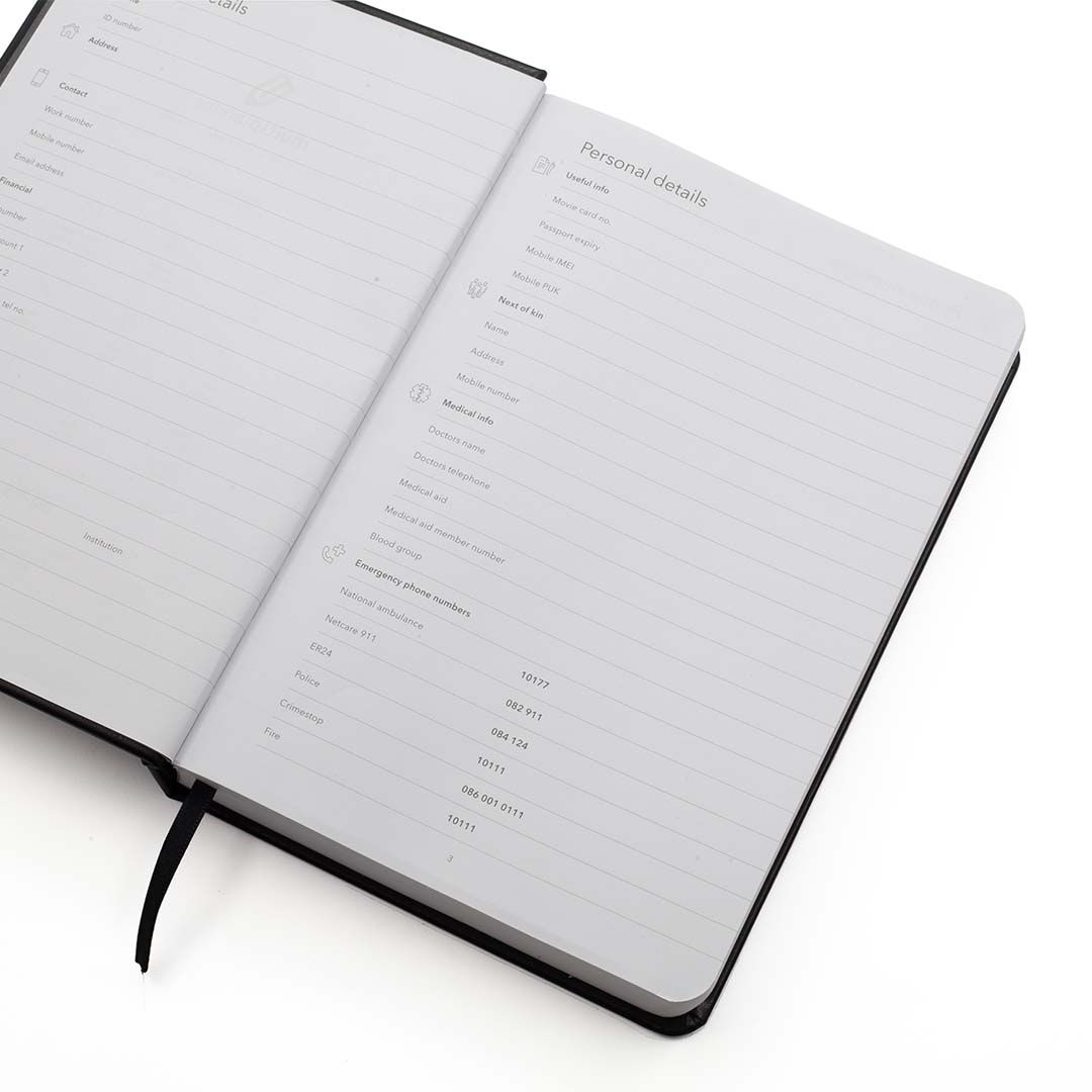 Image shows the personal details page in the Rustik Leather MultiPlanner