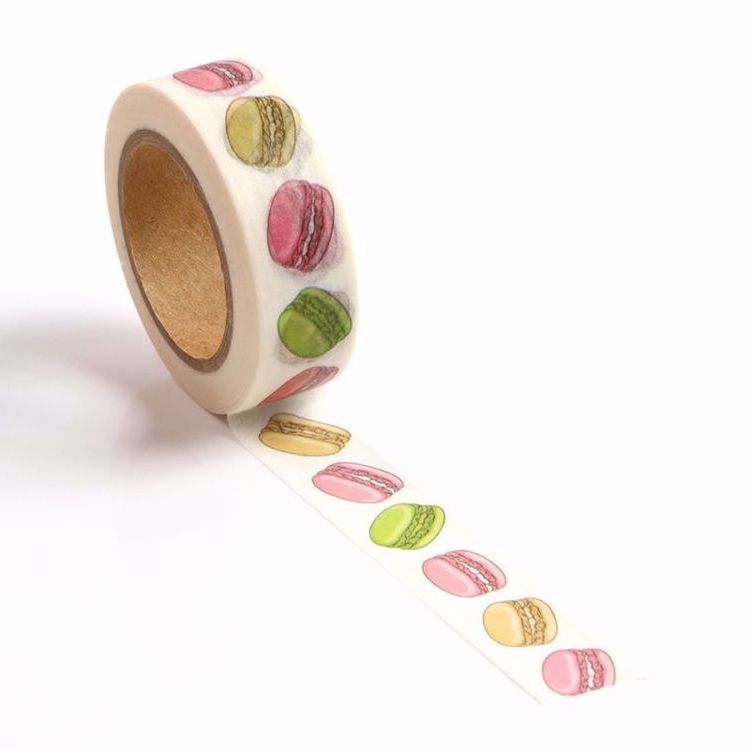 Image shows a pastel macaroons pattern washi tape