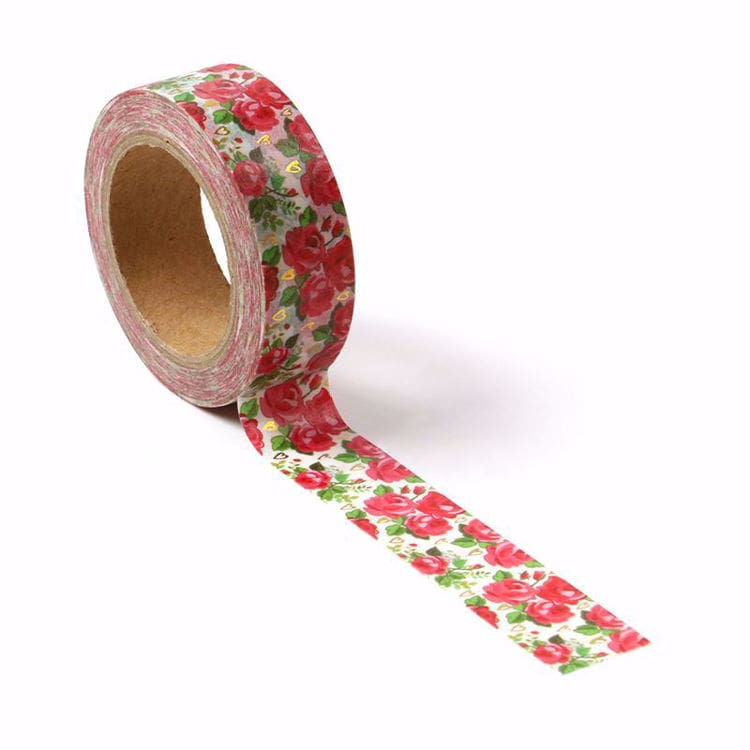 Image shows a pink roses with hearts washi tape