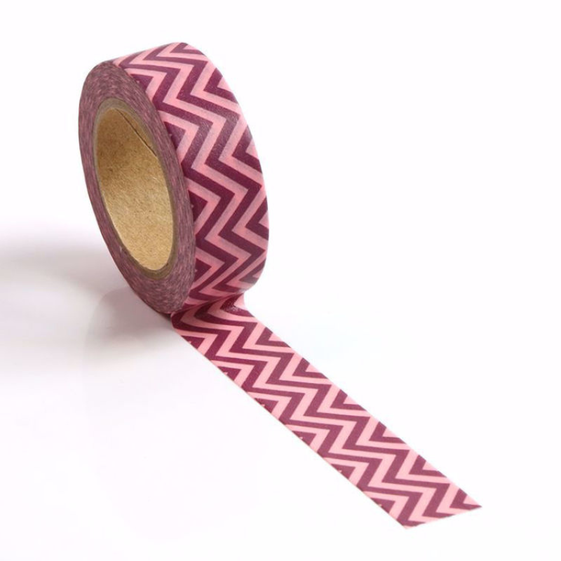 Image shows a pink and maroon chevron pattern washi tape