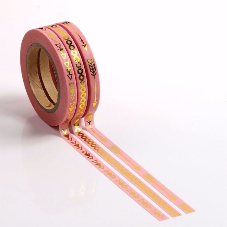 Image shows a pink and gold set of 3 washi tape