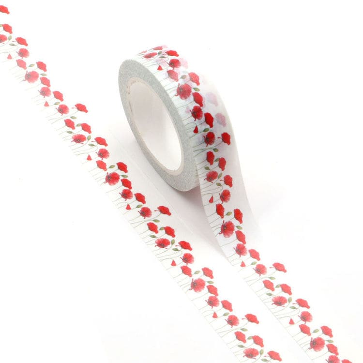 Image shows a red flower pattern washi tape