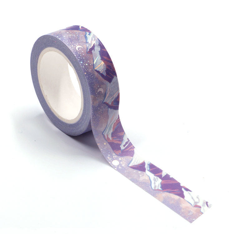 Image shows a purple mountain pattern washi tape