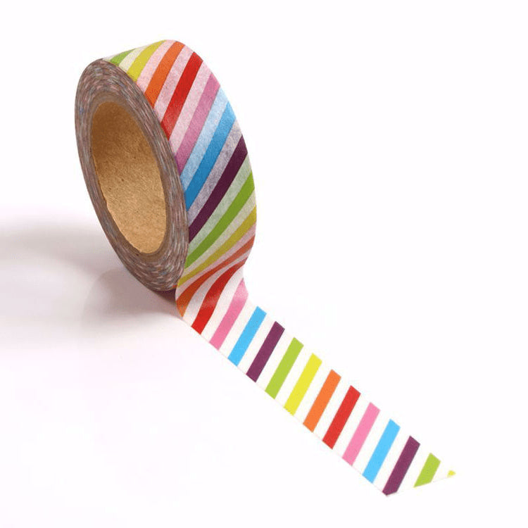 Image shows a rainbow lines pattern washi tape