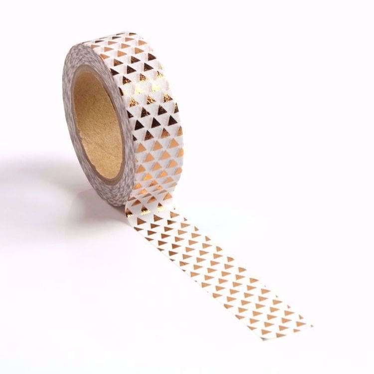 Image shows a rose gold triangles pattern washi tape