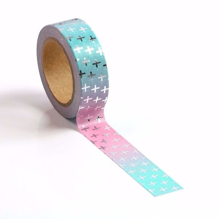 Image shows and pink and blue ombre washi tape with silver stars