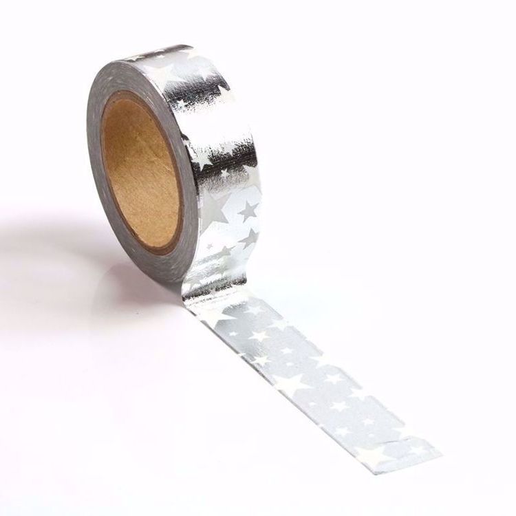 Image shows a silver foil washi tape with stars
