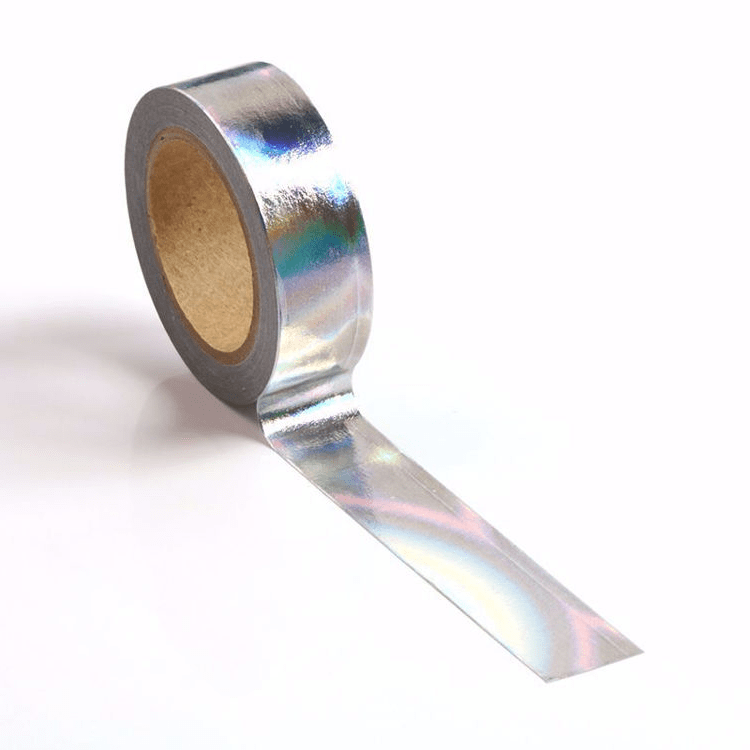 Image shows a solid silver holographic washi tape