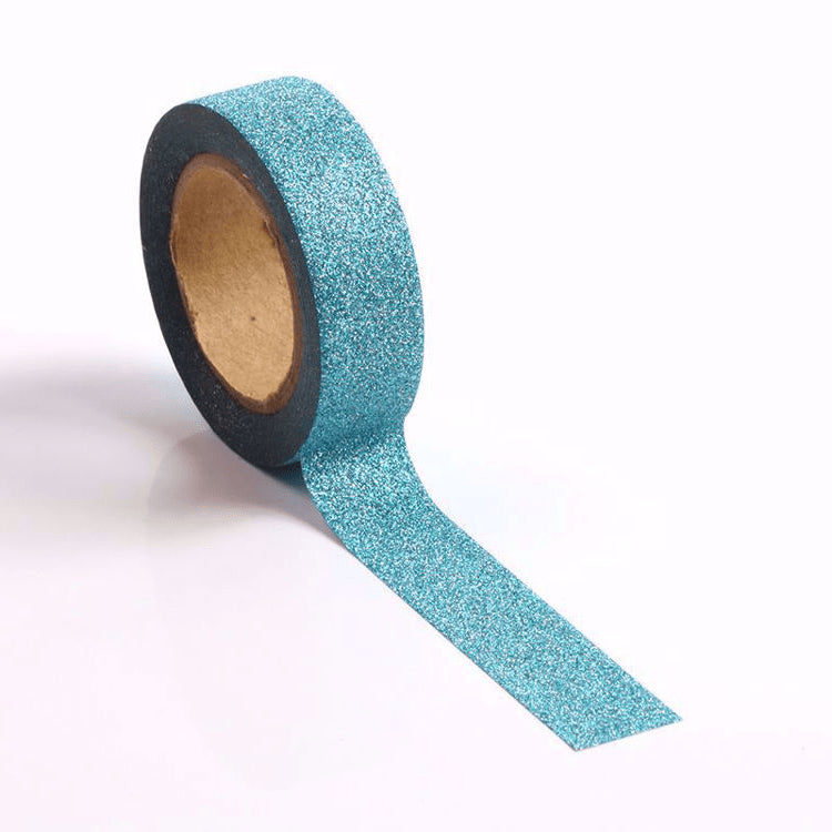 Image shows a sky blue glitter washi tape