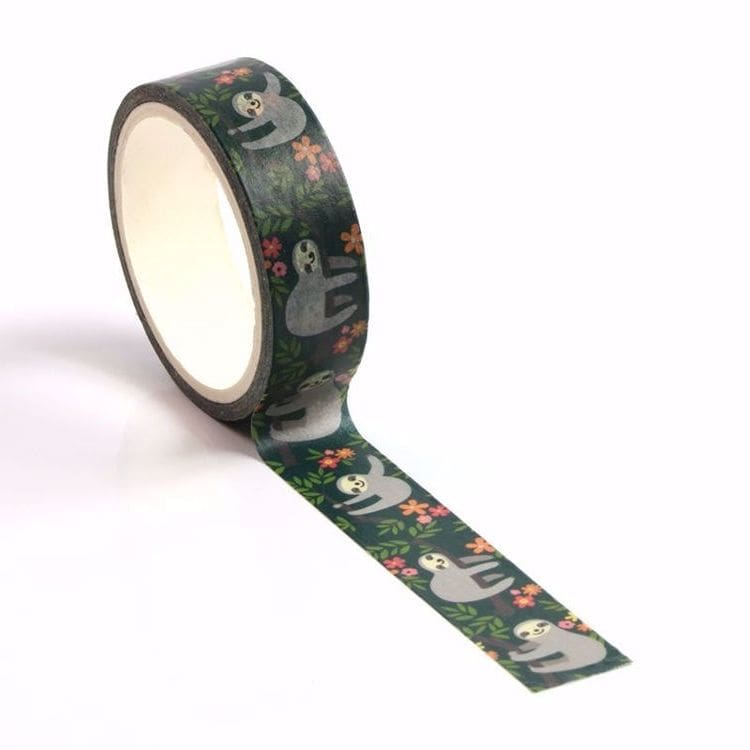Image shows a sloth and floral pattern washi tape