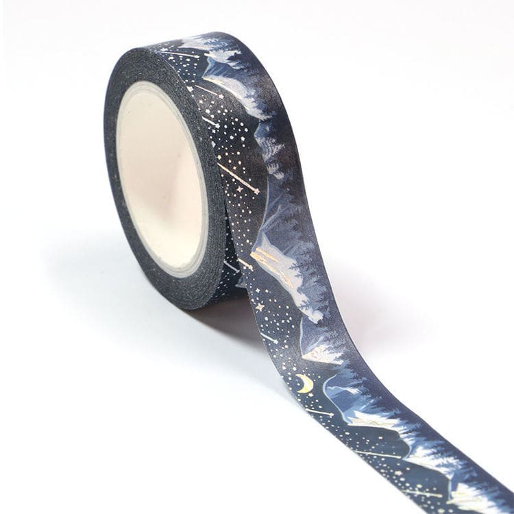 Image shows a blue snow mountain pattern washi tape