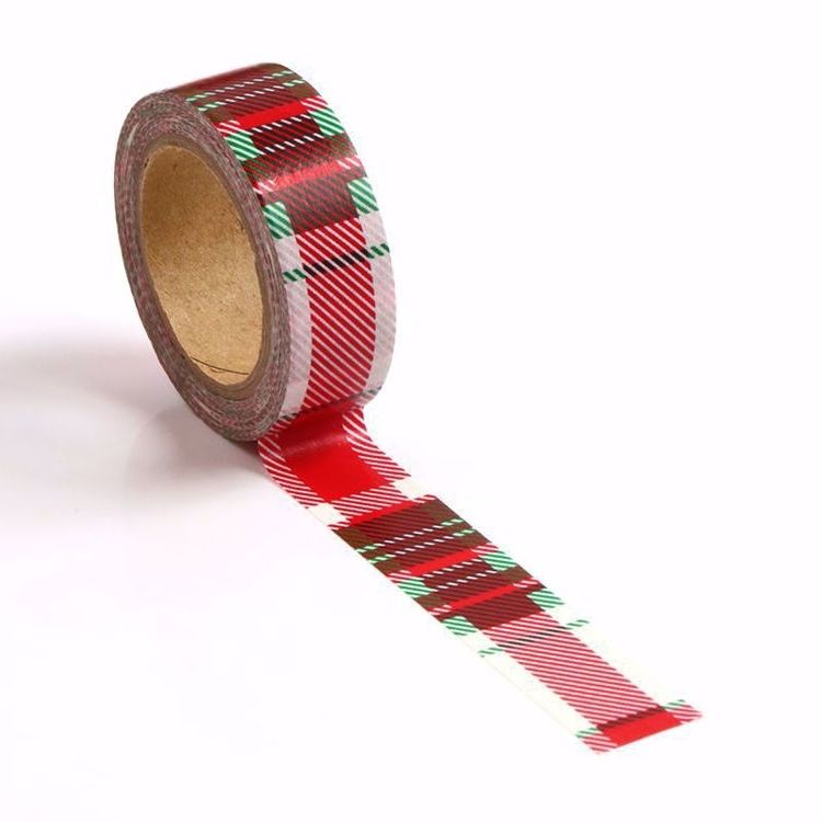 Image shows a red tartan pattern washi tape