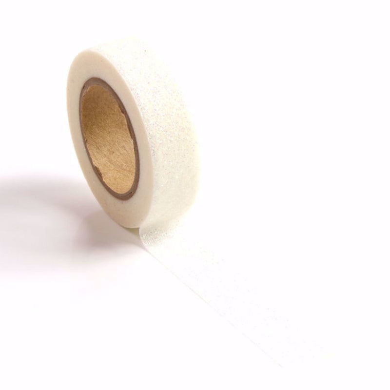 Image shows a white glitter washi tape