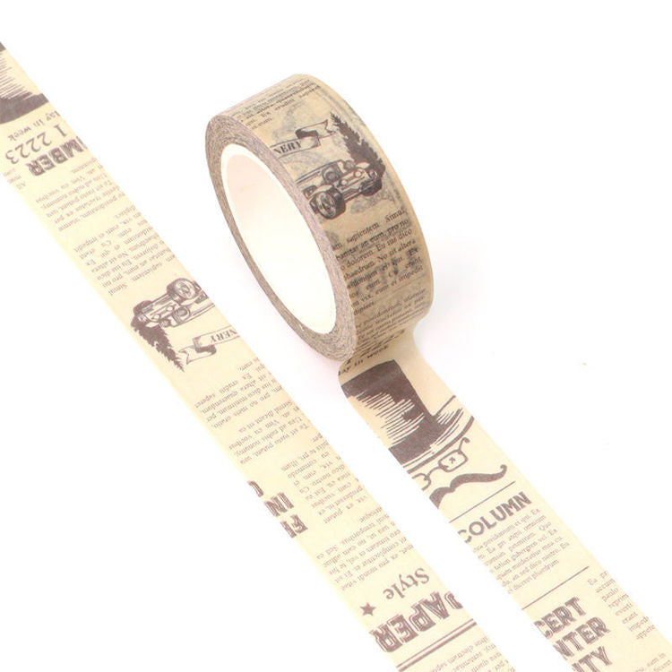 Image shows a newspaper pattern washi tape
