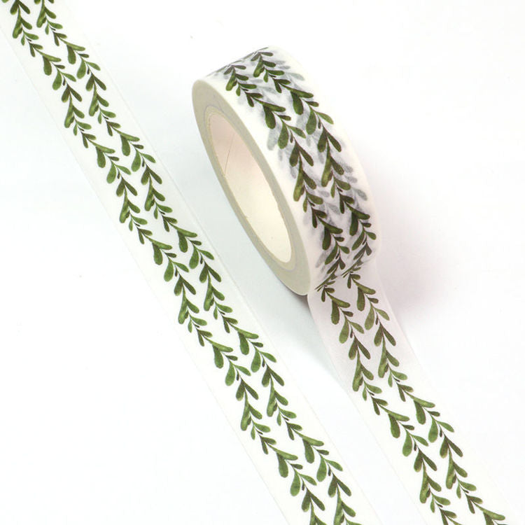 Image shows a green vines pattern washi tape