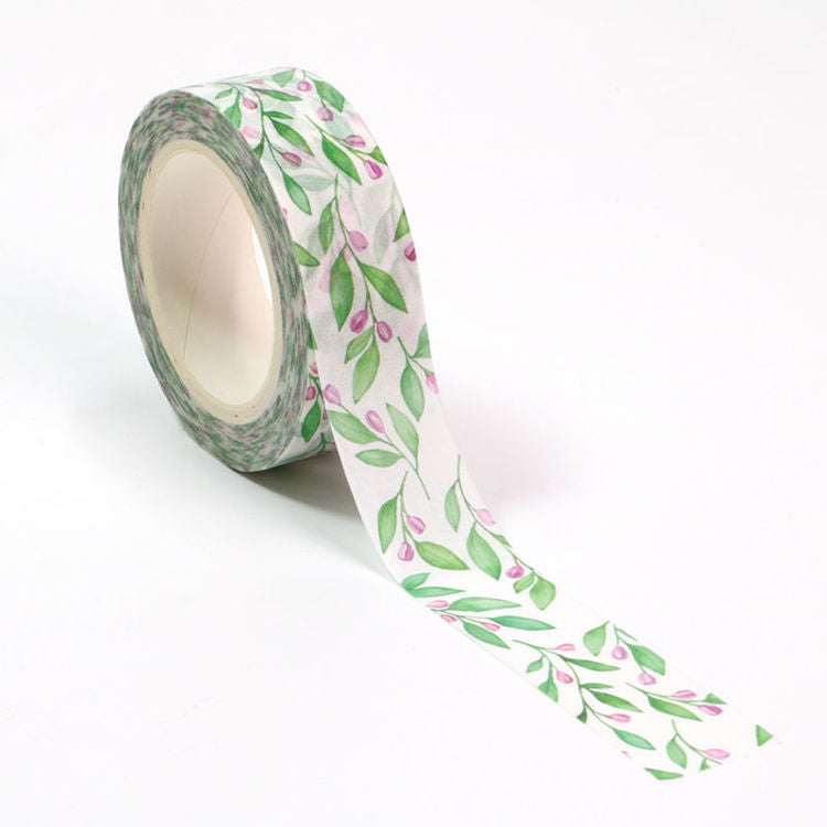 Image shows a green leaves pattern washi tape