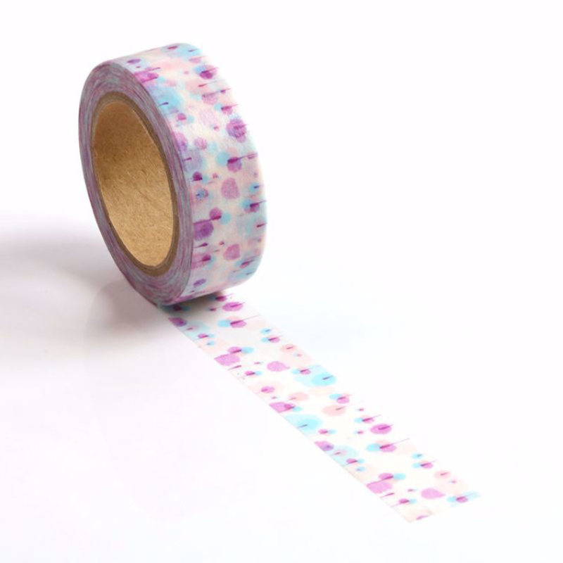 Image shows a pink and blue watercolor drops pattern washi tape