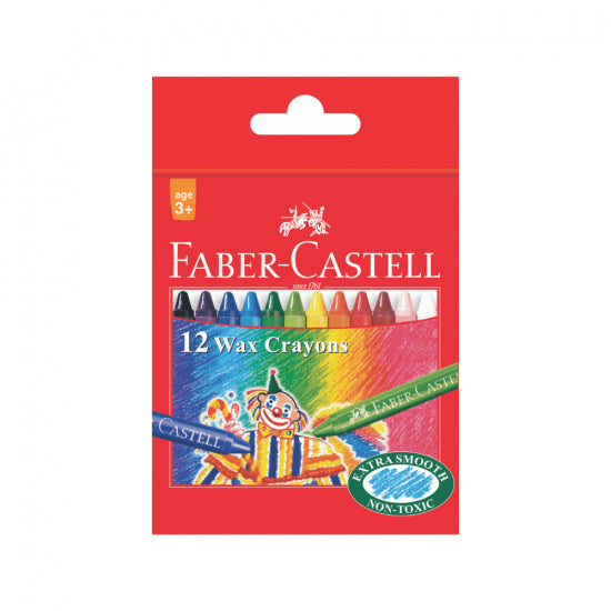 Image shows a set of 12 Faber-Castell slim wax crayons