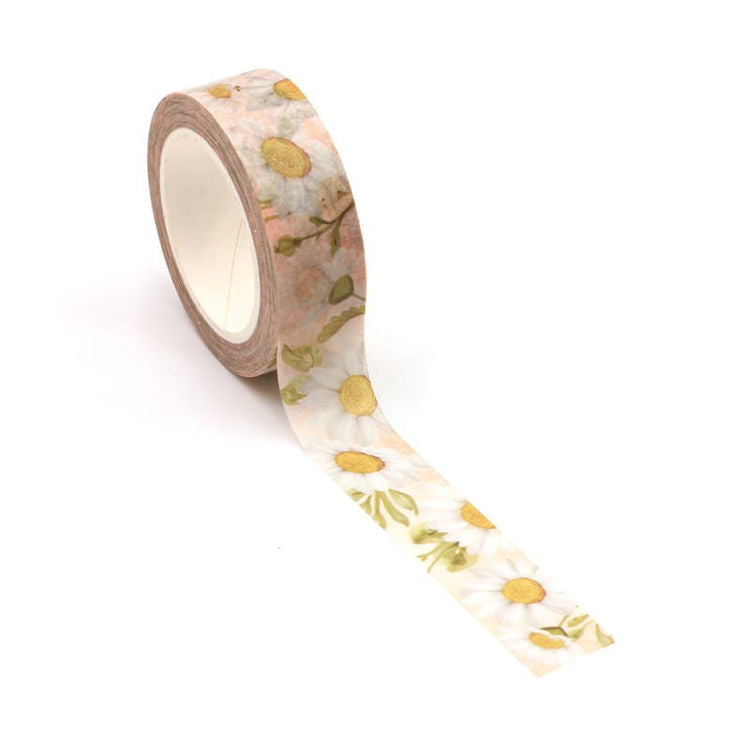 Image shows a white daisy pattern washi tape