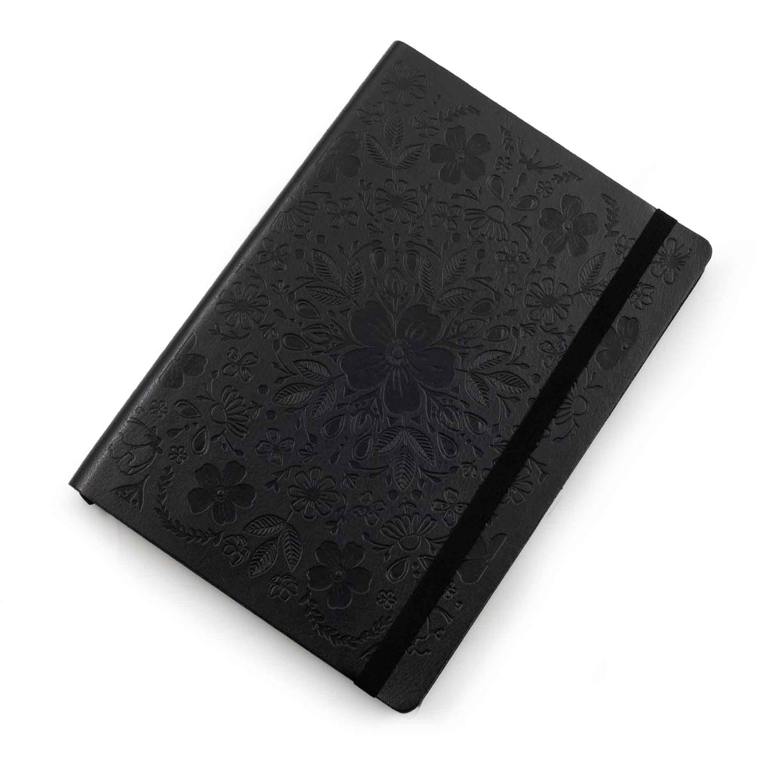 Image shows a top view of a black Flexi Premium journal