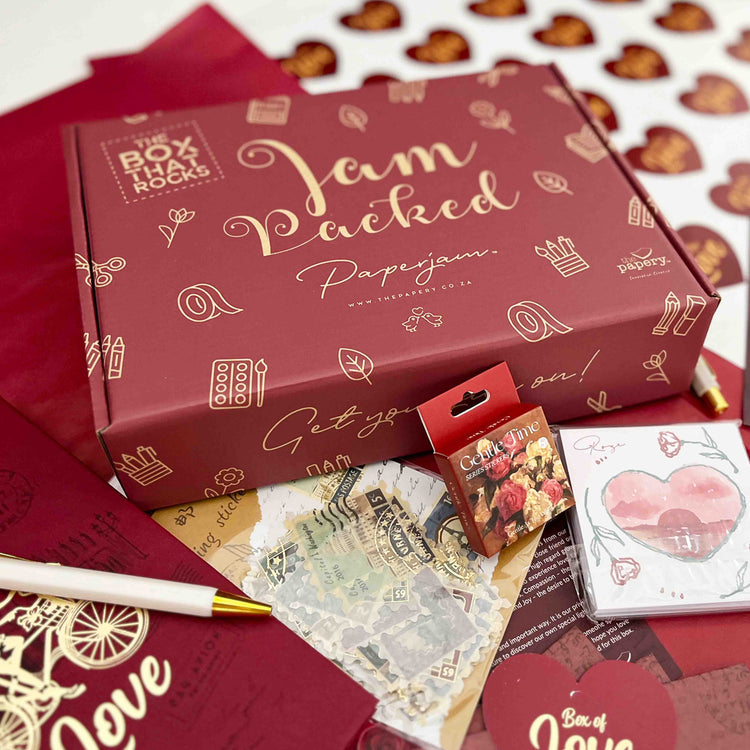 Image shows a love themed stationery box
