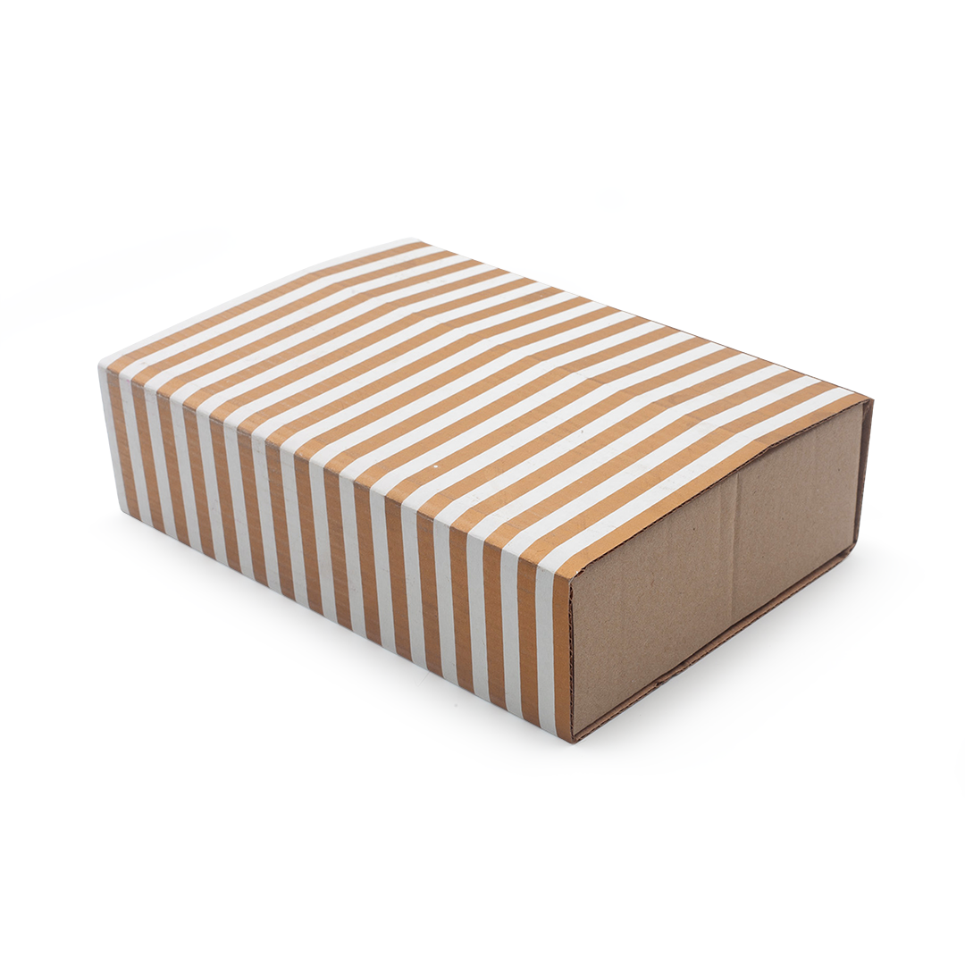 Image shows a gift box with white stripes