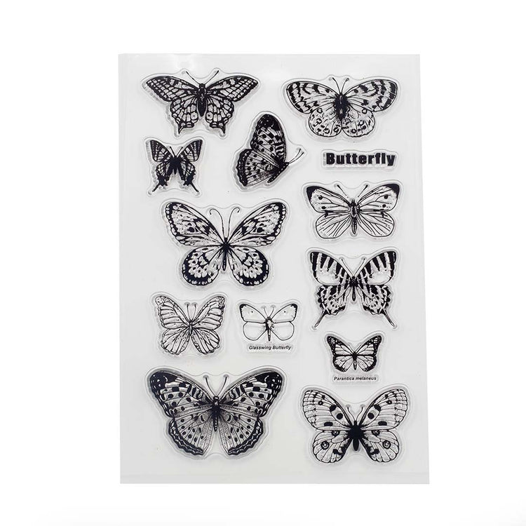 Image shows a silicone stamp with different butterflies