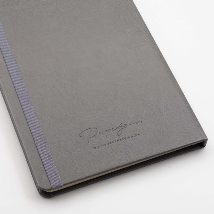 Image shows the back cover of a Grey Classic hardcover journal