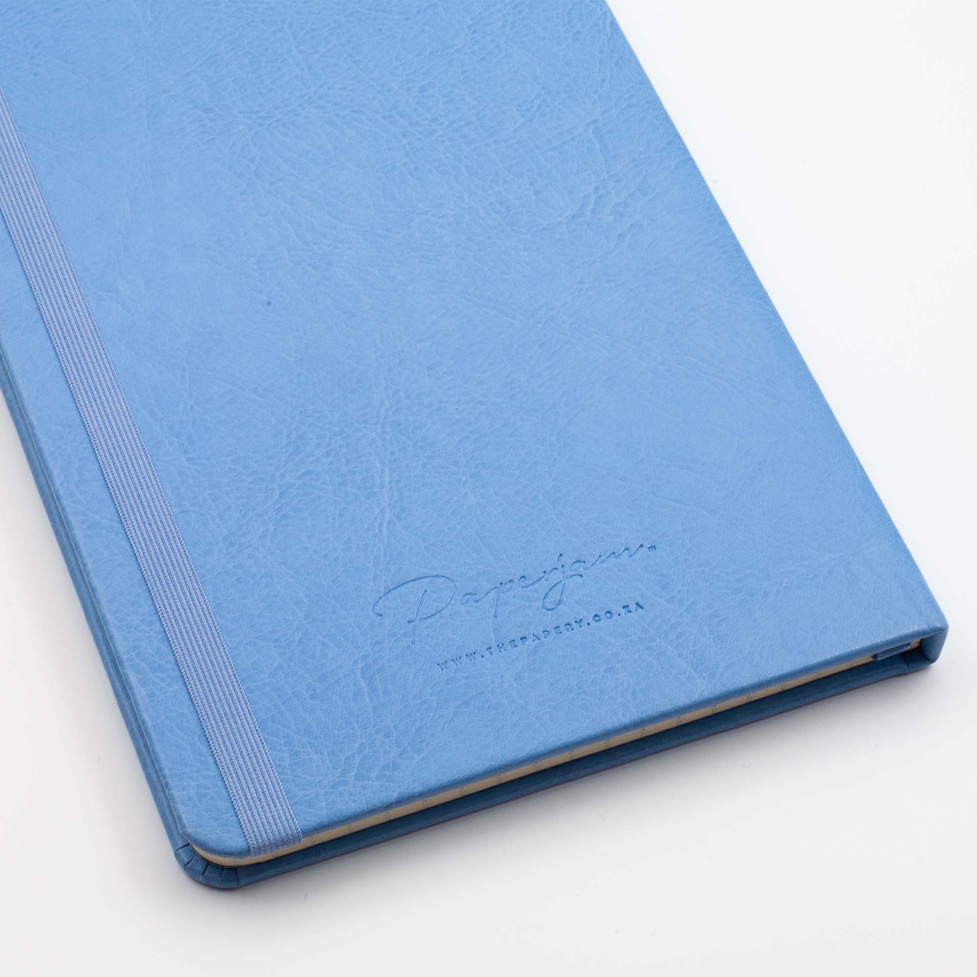 Image shows the back cover of the Classic Light Blue journal