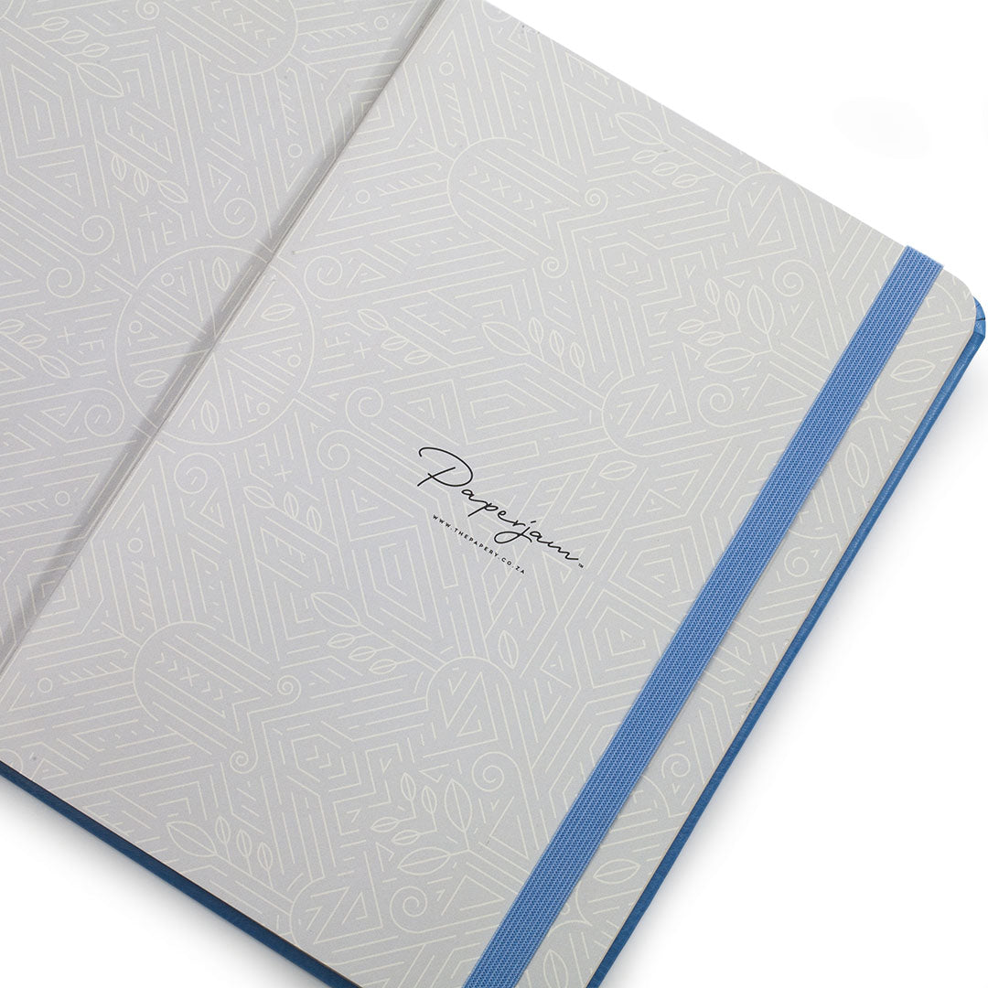 Image shows the endpapers of the Classic Light Blue journal