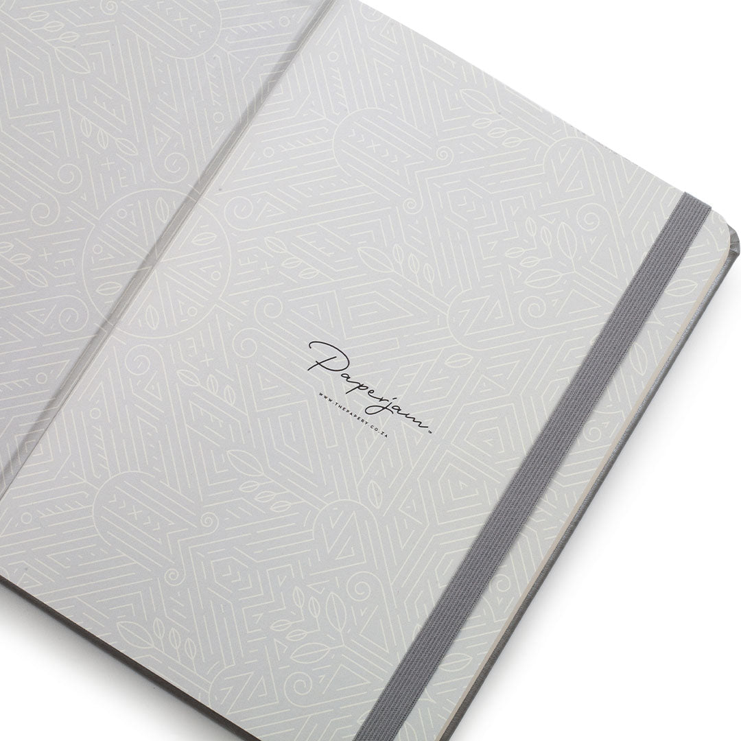 Image shows the endpapers of a Grey Classic hardcover journal