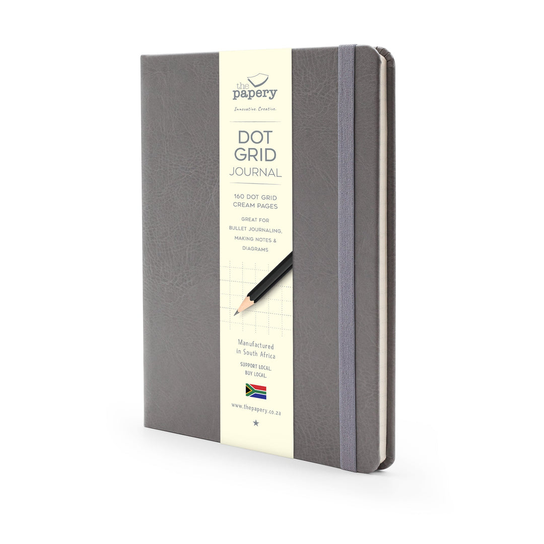 Image shows a Grey dot grid Classic hardcover journal