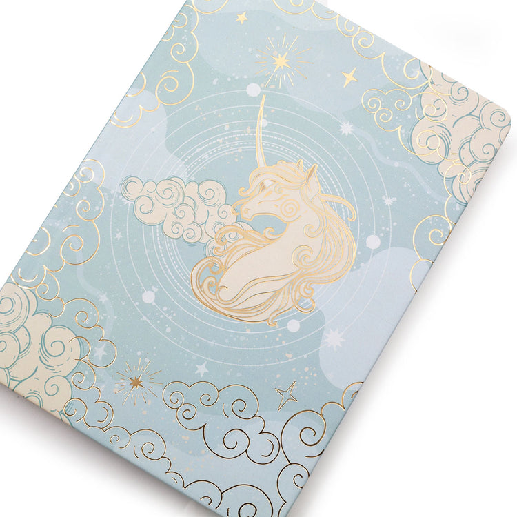 Image shows a top view of a Unicorn  Dream Big Dot grid journal 