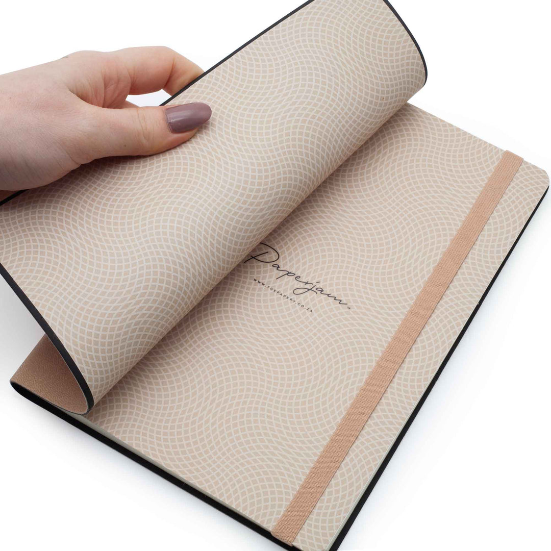 Image shows the endpapers of a chestnut Flexi softcover journal