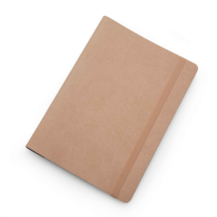 Image shows a the top view of a chestnut Flexi softcover journal