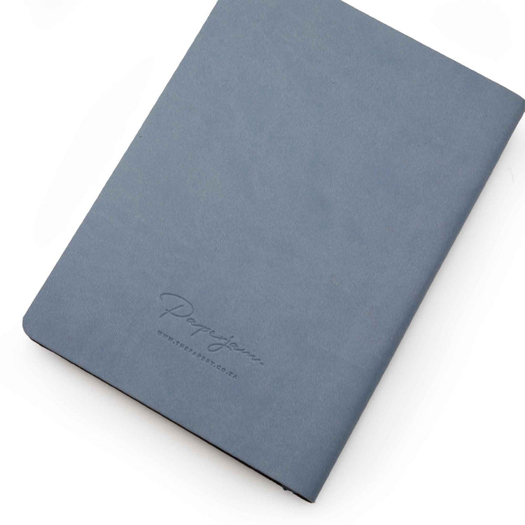 Image shows the back cover of a cornflower Flexi softcover journal