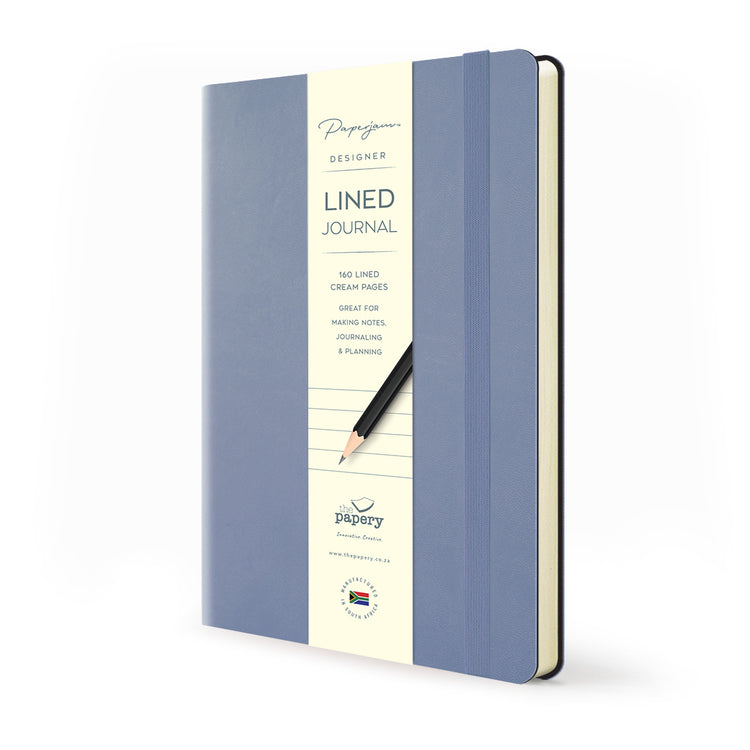 Image shows a lined cornflower Flexi softcover journal