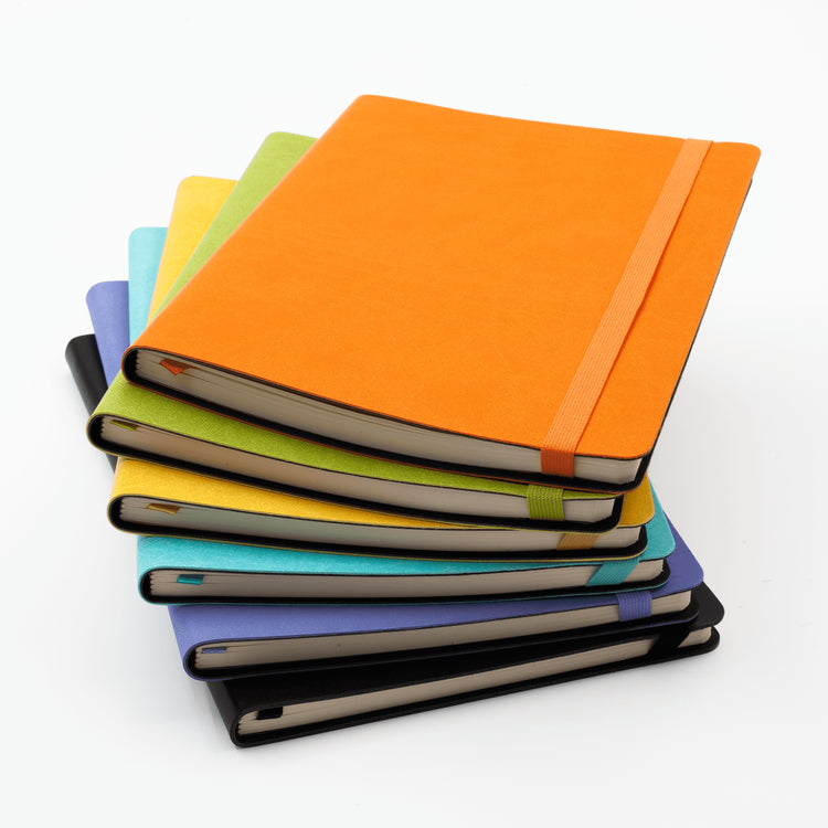 Image shows a group shot of the Flexi softcover journals