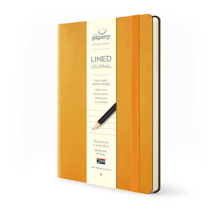 Image shows a lined naartjie orange Flexi softcover journal