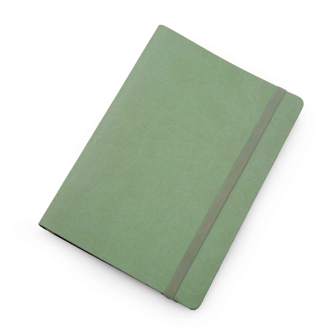 Image shows the top view of a sage Flexi softcover journal