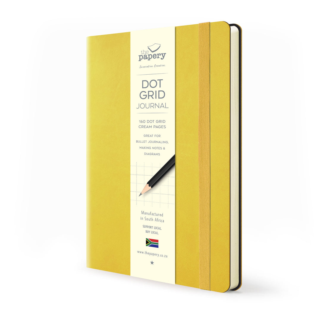 Image shows a yellow dot grid Flexi softcover journal