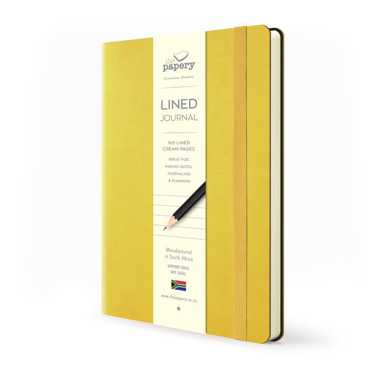 Image shows a yellow lined Flexi softcover journal