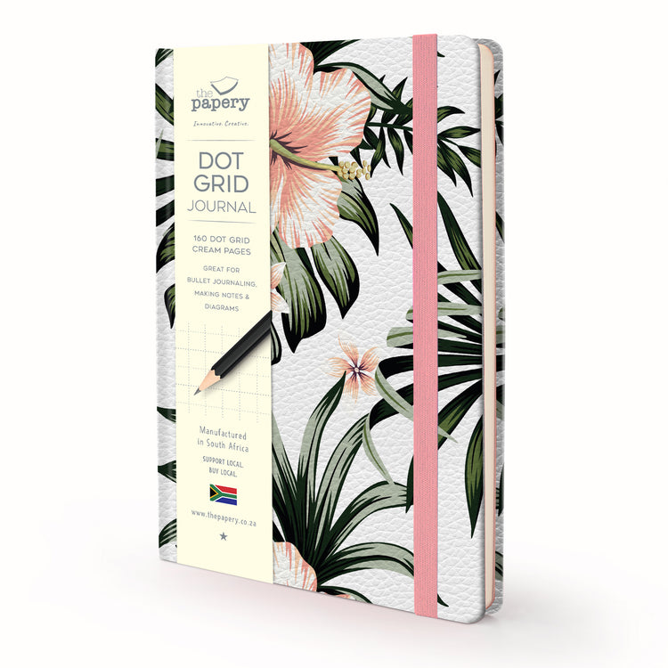 Image shows a dot grid Floral Hibiscus journal
