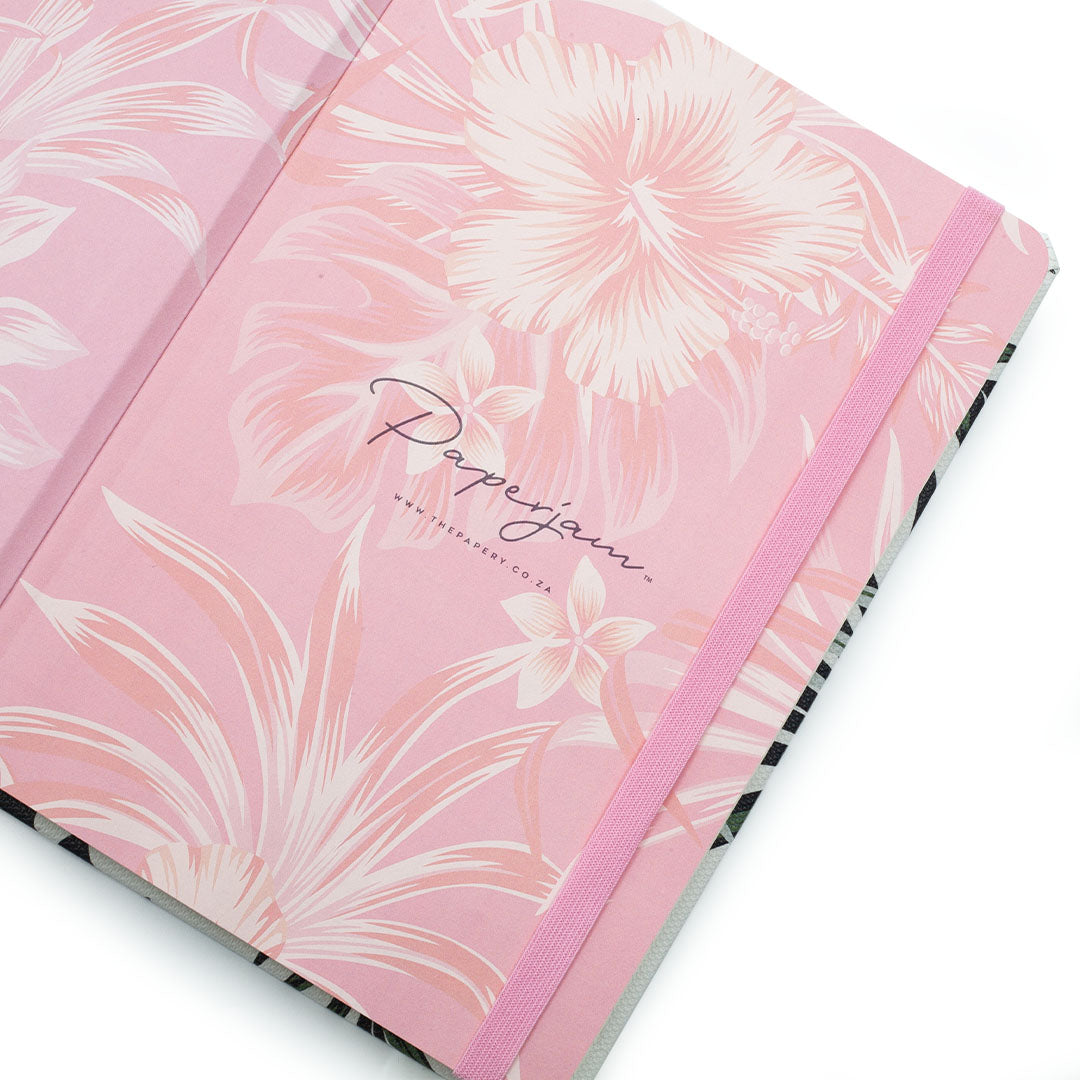 Image shows the endpapers of a Floral Hibiscus journal