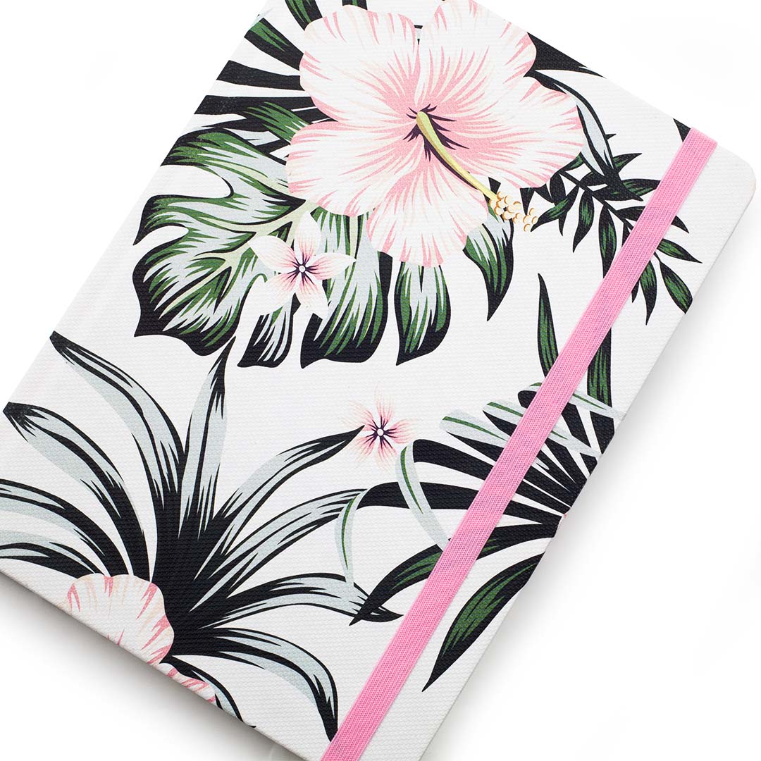 Image shows a top view of a Floral Hibiscus journal
